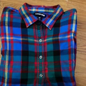 Lands' End Women's Plaid Button Down Shirt - Blue, Red, Green